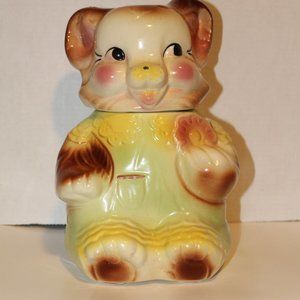 Vintage American Bisque Pottery Bear Cookie Jar